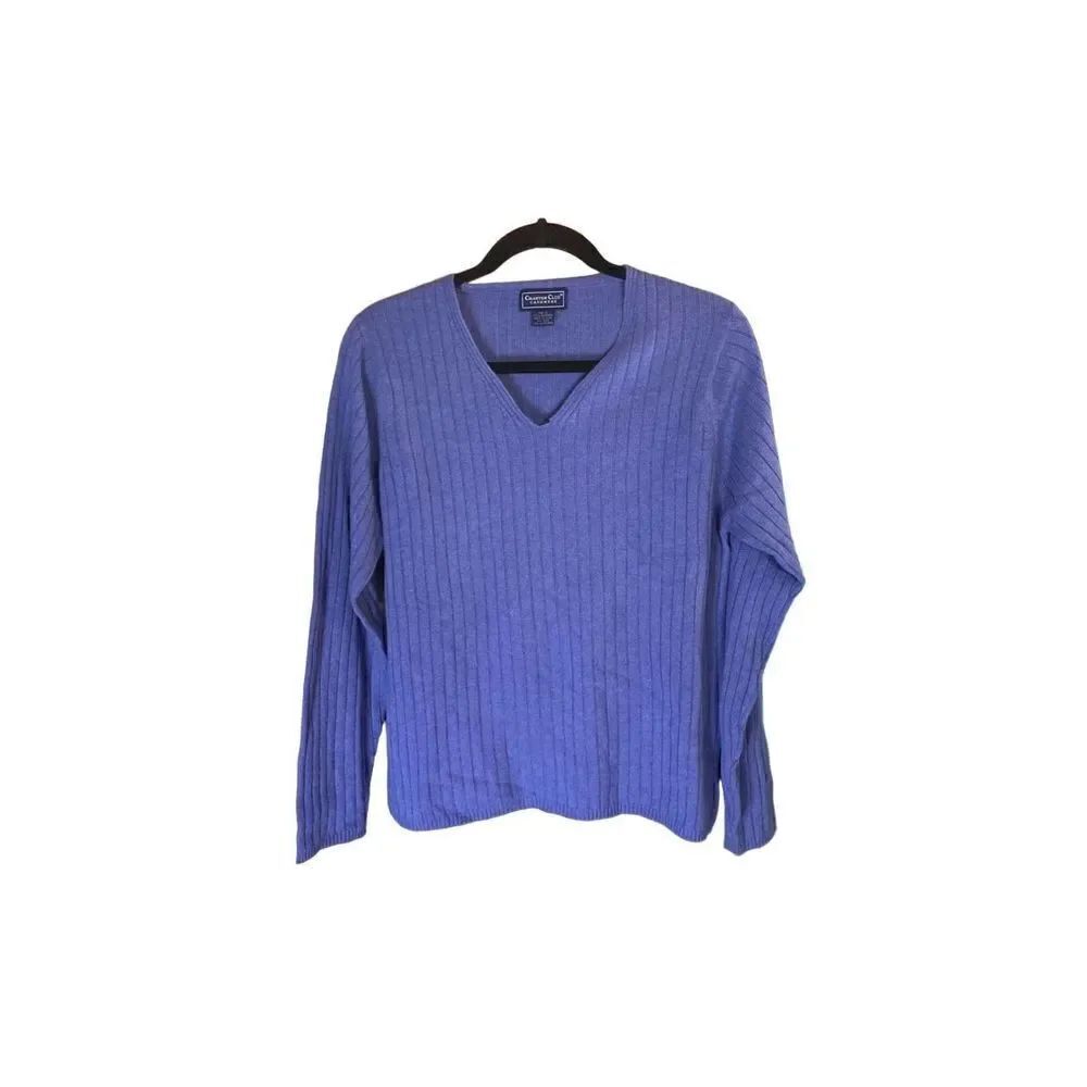 Charter club women’s 100% cashmere, purple lilac, V-neck sweater size large ￼